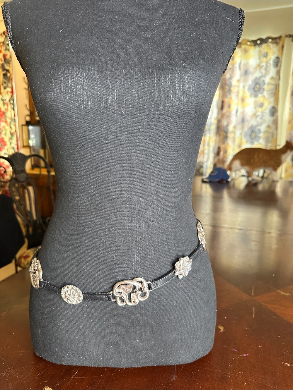 Brighton Black Leather Belt with Silver Floral Medallions